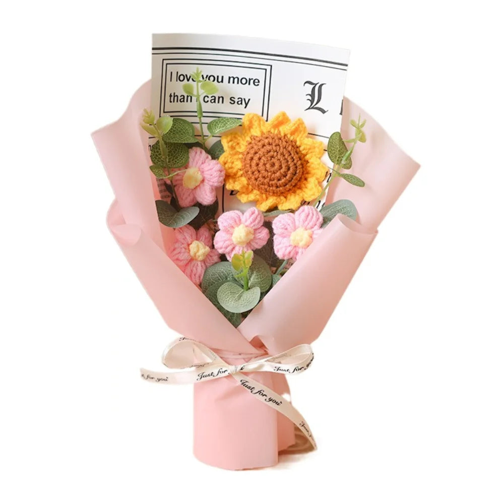 Artificial Flower Crochet Bouquet Handmade Anniversary Sunflower Daisy Bouquet Mothers Day Birthday Gift Eternal Flower