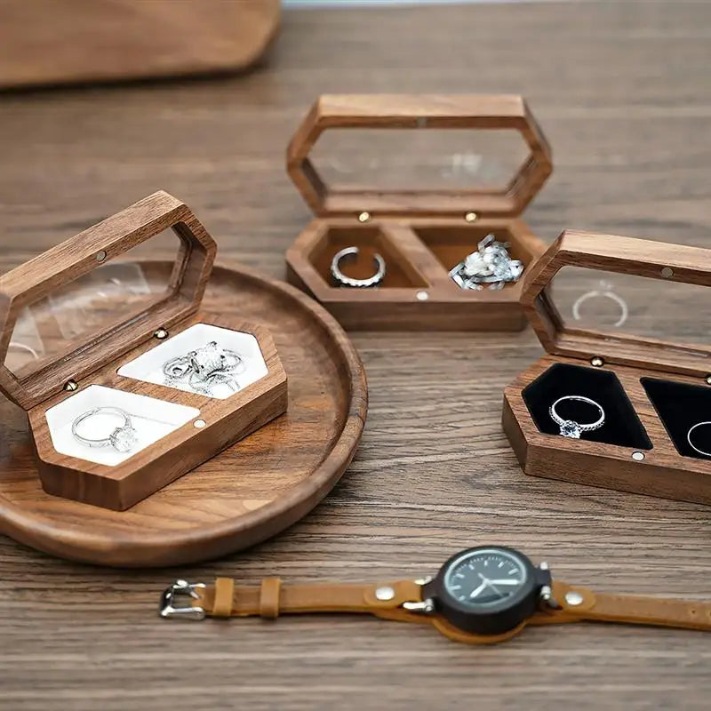 Ring Box Jewelry Storage Engagement Wedding Ceremony Ring Proposal Ring Rustic Wedding Gift for Girl Walnut Wood