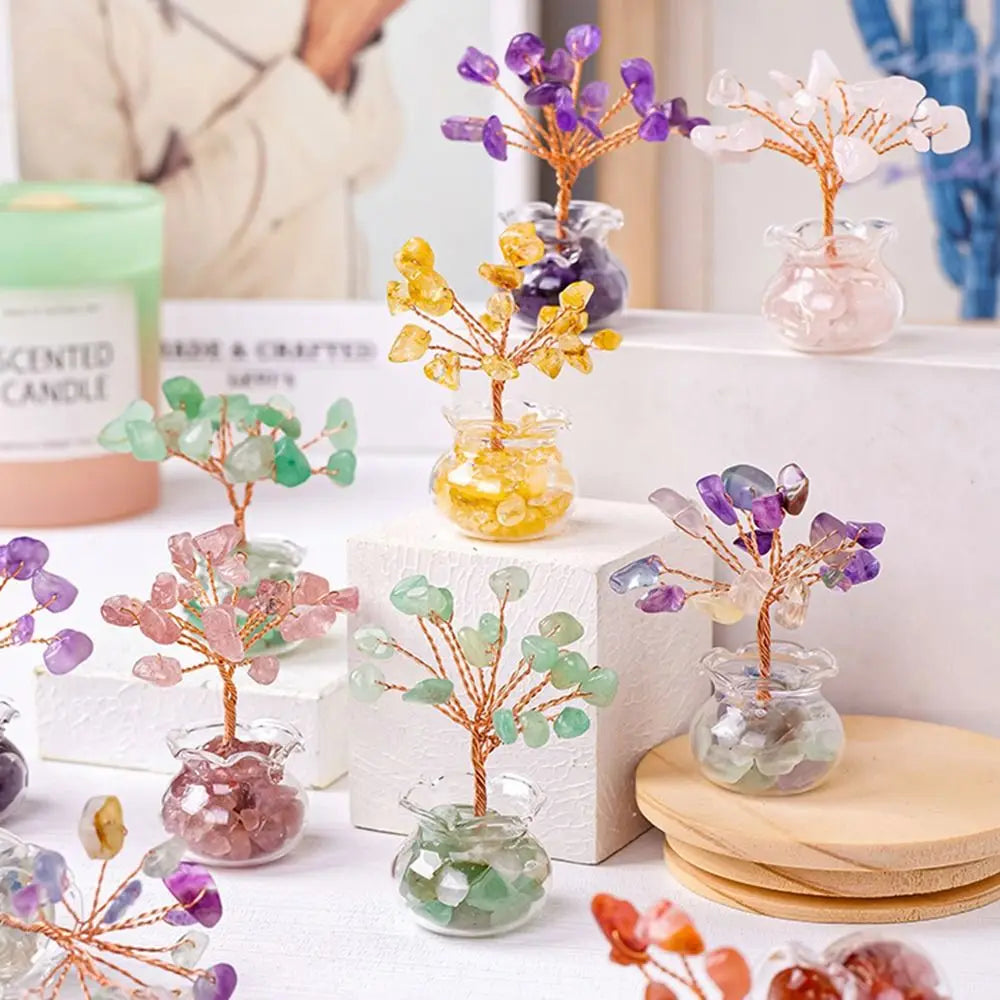 Natural Gemstone DIY Mini Crystal Gravel Tree Rose Quartz Amethyst Healing Stones Children's Gift Home Ornaments Crystal Trees