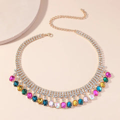 FYUAN Square Colorful Crystal Choker Necklaces for Women Geometric Clavicle Chain Necklaces Statements Jewelry