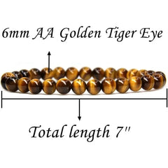 {Rich and Fortune} Tiger Eye Bracele Handmade Natural Gemstone Elastic Bracelet Crystal Stone Beads Jewelry Gifts for Women Men