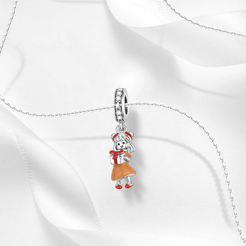 Christmas Series 925 Sterling Silver Gift Box Elk Crystal Ball Love Hot Air Balloon Charms Fit DIY Bracelet Necklace Holiday