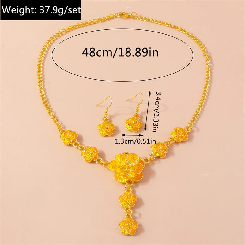 Elegant Flower Pendant Necklace Earrings Set for Women Bridal Wedding Jewelry Gifts
