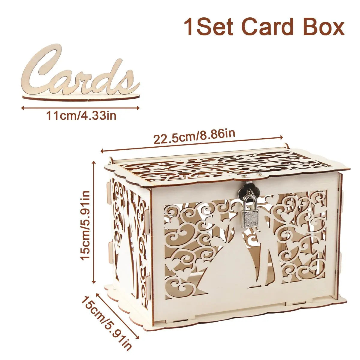 Wooden Wedding Gifts Card Boxes With Lock Mr&Mrs Couple Flower Pattern Envelope Sign Cards Wood Box DIY Rustic Wedding Supplies