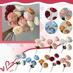 3heads Peony Cored Peony Artificial Flower Fake Rose Wedding Living Room Decoration
