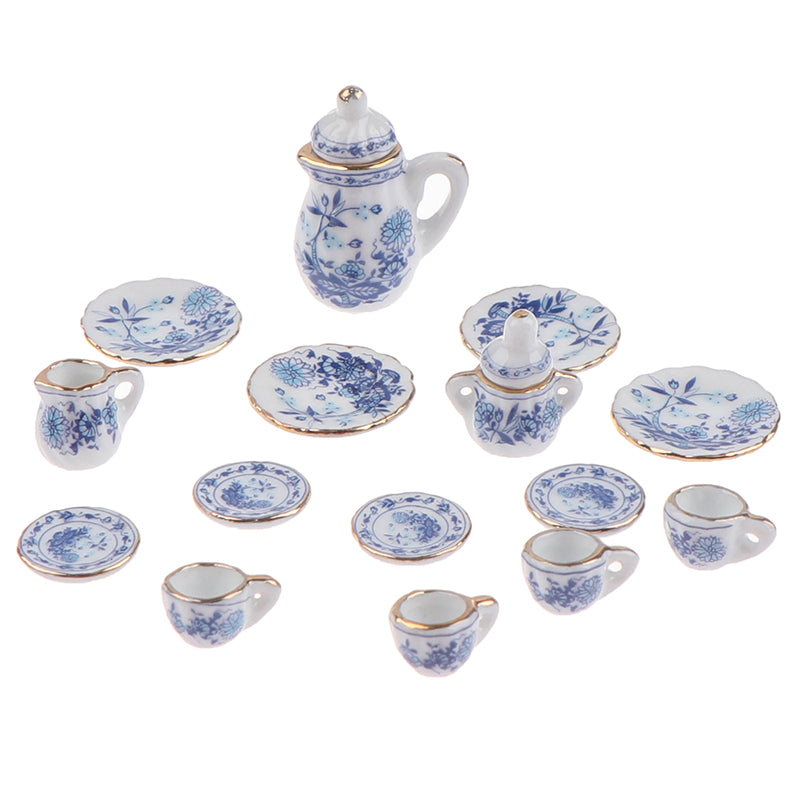 15Pcs 1:12 Dollhouse Miniature Tableware Porcelain Ceramic Tea Cup Set Model Kitchen Accessories For Doll House Decor Toys Gift