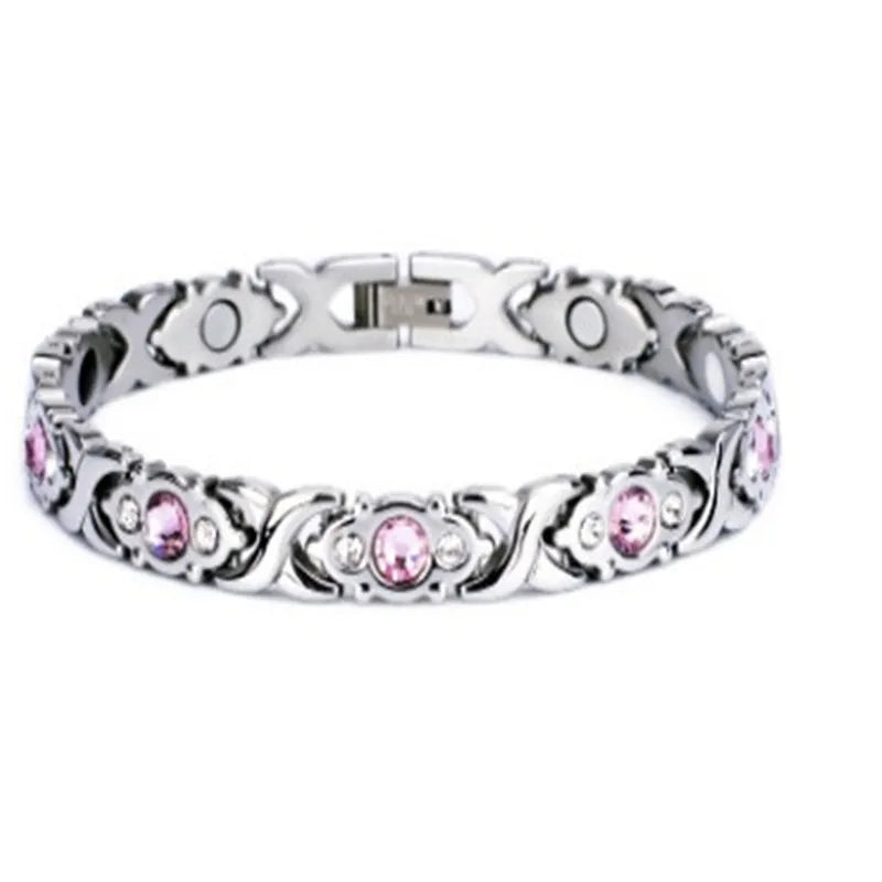 Arthritis Healthy Therapy Energy Hologram Germanium Copper Color Anklets Magnetic Crystal Bracelets for Women Rhinestone Jewelry