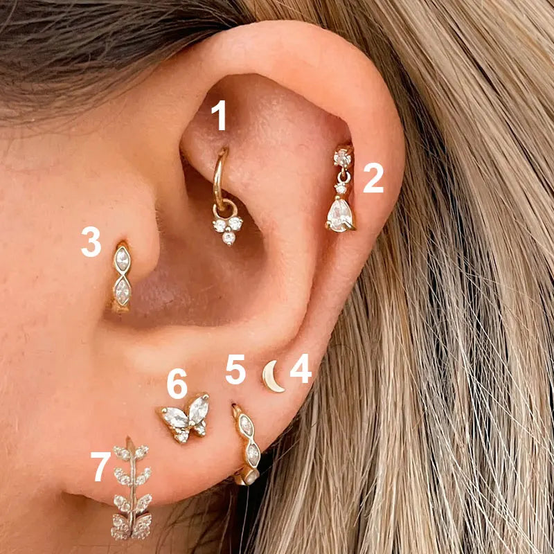 1PC Tragus Rook Helix Ear Piercing Earring For Women Butterfly Zircon Ear Cartilage Drop Piercing Moon Ear Hoop Lobe Jewelry