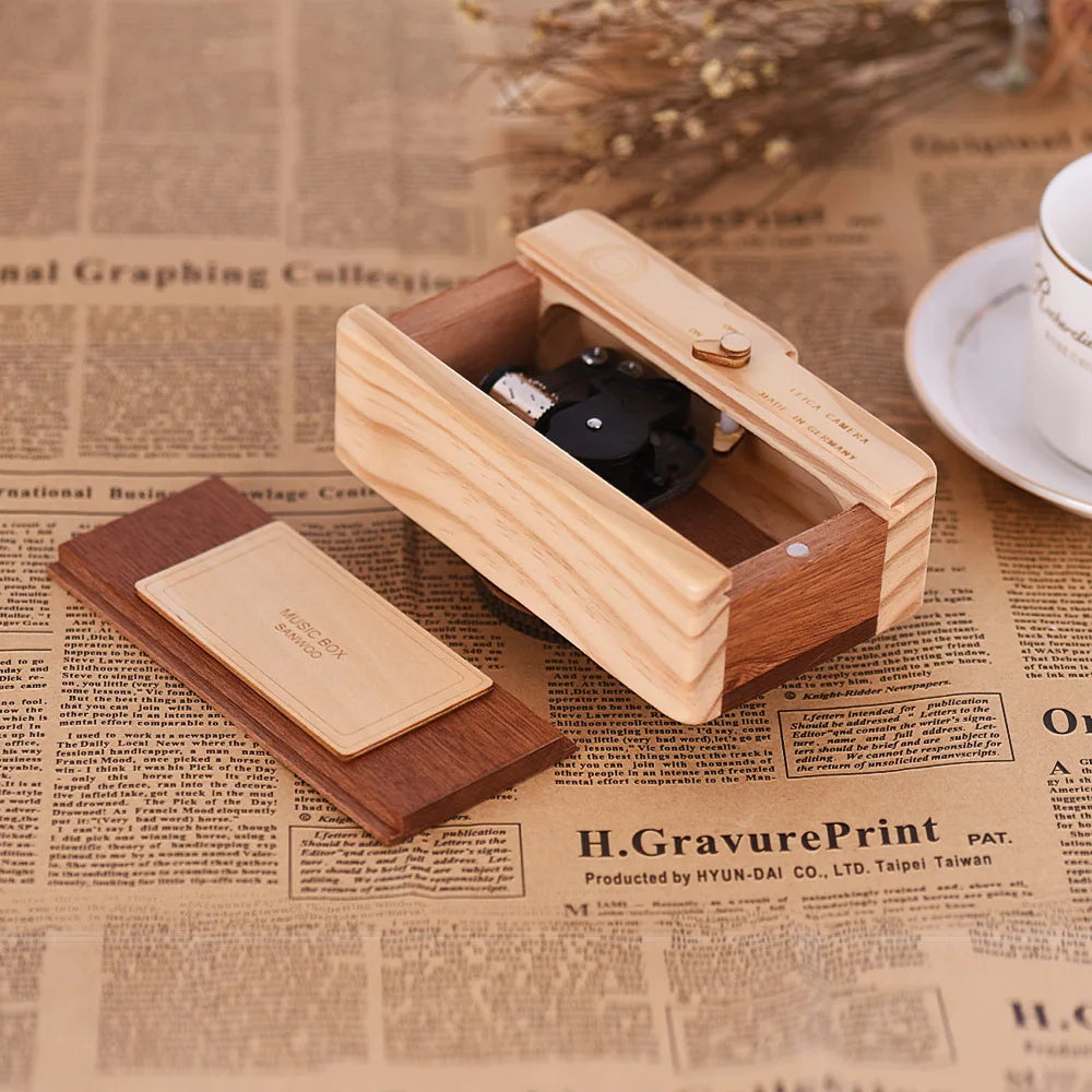 Wooden Music Box  Camera Design Classical Melody Birthday Christmas Festival Musical Gifts Home Office Decoration Crafts