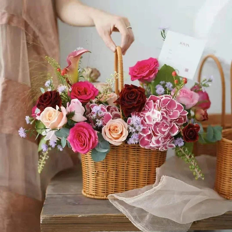 Gift Basket Woven Flower Basket Handmade Flower Basket For Home Wedding Decor Picnic Storage Baskets Rattan Storage Basket