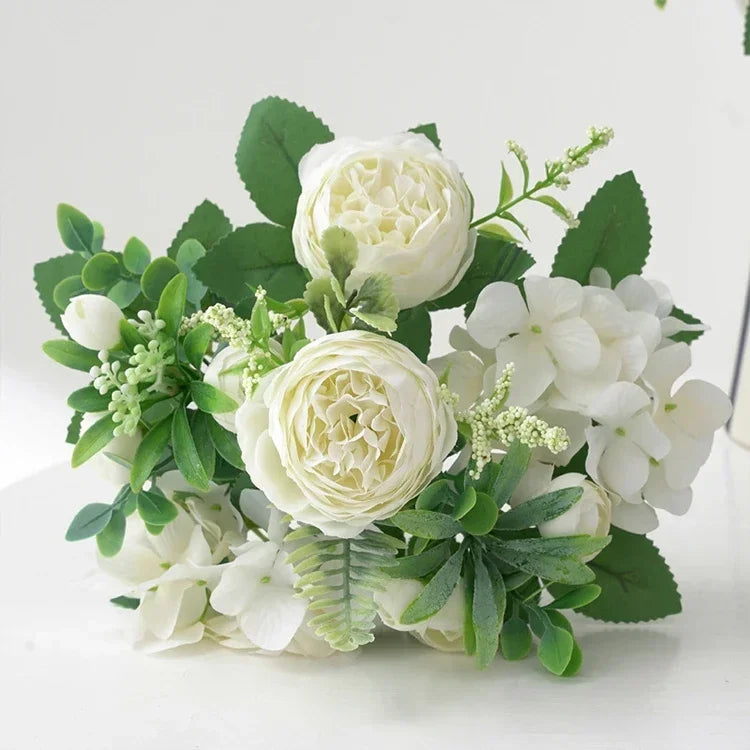 Blue Silk Bouquets Artificial Forest Hydrangea Peony Bud Wedding Bride Hand Bouquet Home Garden Desktop Flower Arrangement Decor