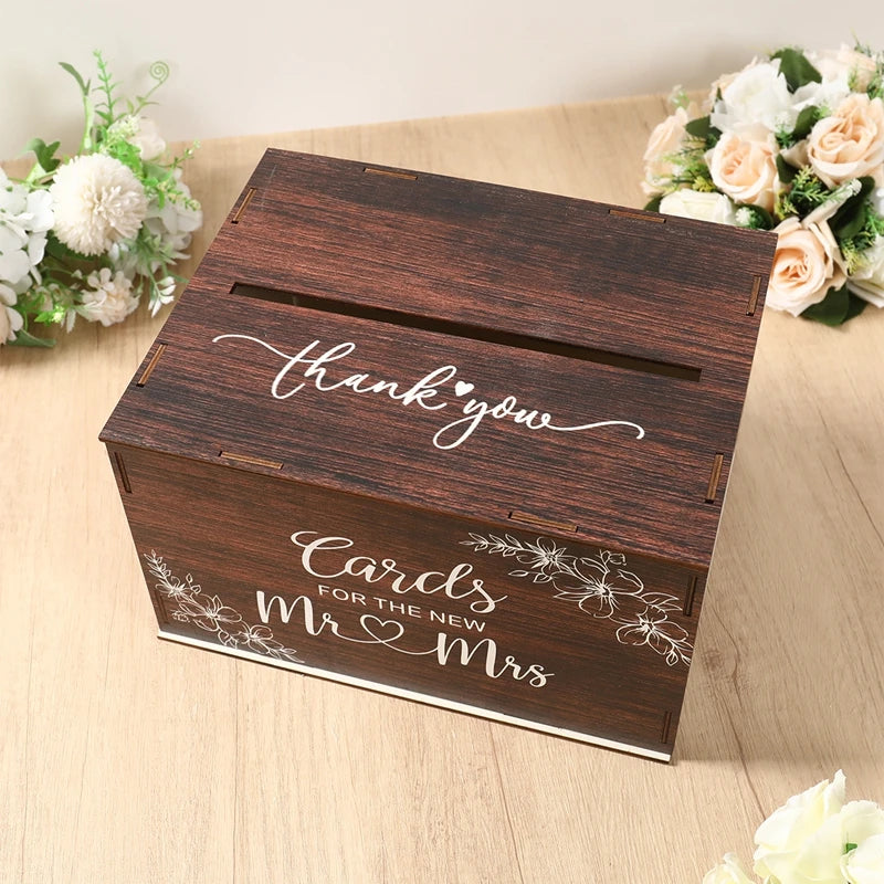 Wedding Card Box with Lid Wood Gift Card Box for Wedding Reception Rustic Envelope Money Box DIY Rustic Wedding Party Supplies