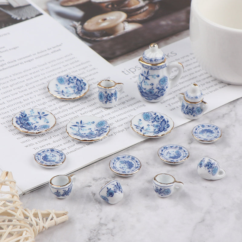 15Pcs 1:12 Dollhouse Miniature Tableware Porcelain Ceramic Tea Cup Set Model Kitchen Accessories For Doll House Decor Toys Gift