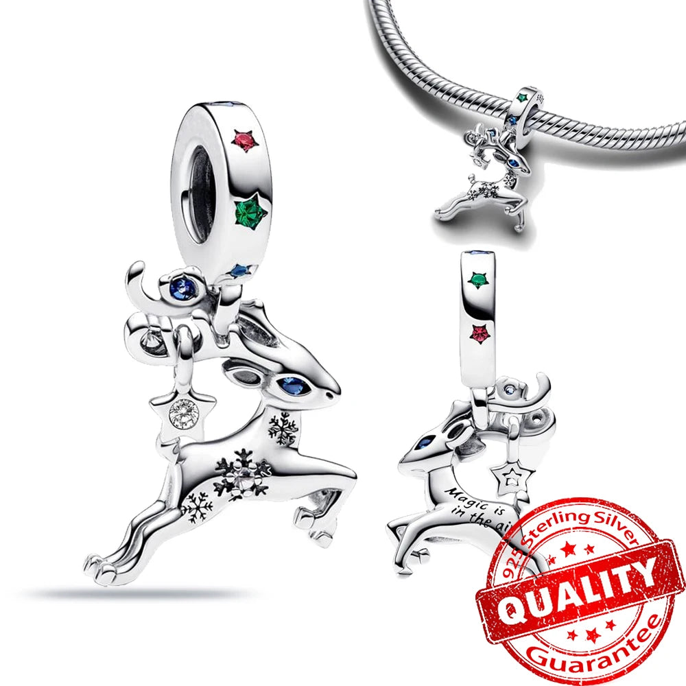 Christmas Series 925 Sterling Silver Gift Box Elk Crystal Ball Love Hot Air Balloon Charms Fit DIY Bracelet Necklace Holiday