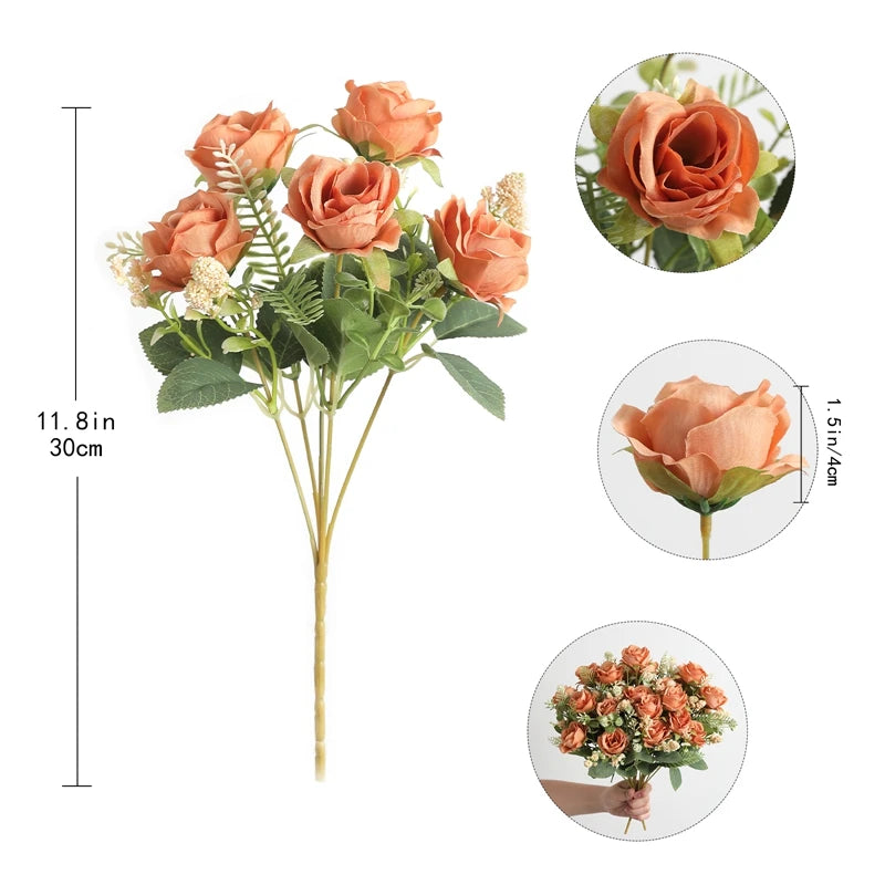 1/3Pcs Artificial Rose Flowers Bouquet for Home Room Decor Fake Flowers Garden Wedding Party Decoration Outdoor Christmas Decor