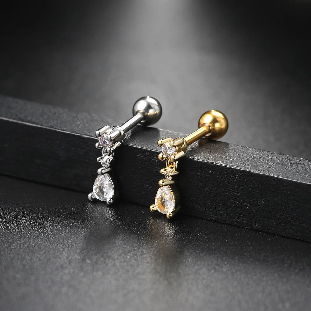 1PC Tragus Rook Helix Ear Piercing Earring For Women Butterfly Zircon Ear Cartilage Drop Piercing Moon Ear Hoop Lobe Jewelry