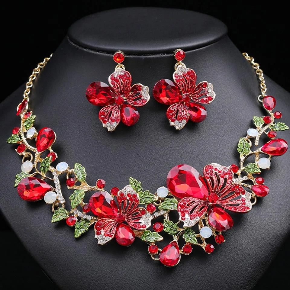 Zlxgirl jewelry Classice Fashion women's wedding jewelry sets colorful Enamel flower necklace with earring accessory
