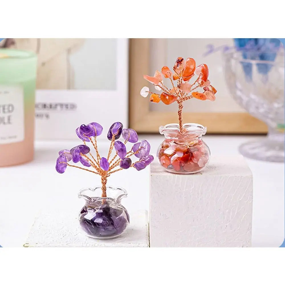 Natural Gemstone DIY Mini Crystal Gravel Tree Rose Quartz Amethyst Healing Stones Children's Gift Home Ornaments Crystal Trees