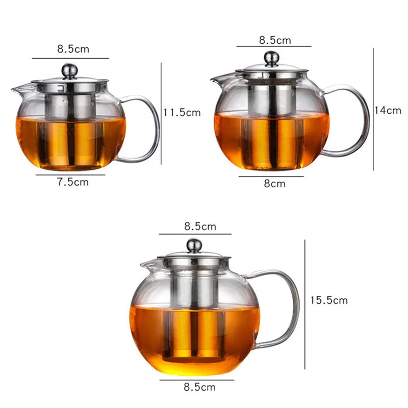 Heat Resistant Glass Tea Pot Thicken Heated Container Tea Pot With Stainless Steel Infuser Clear Kettle High Quality Teapot