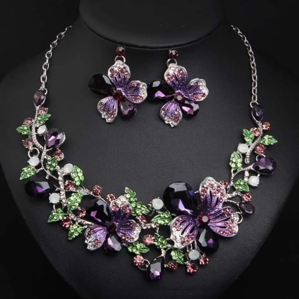 Zlxgirl jewelry Classice Fashion women's wedding jewelry sets colorful Enamel flower necklace with earring accessory