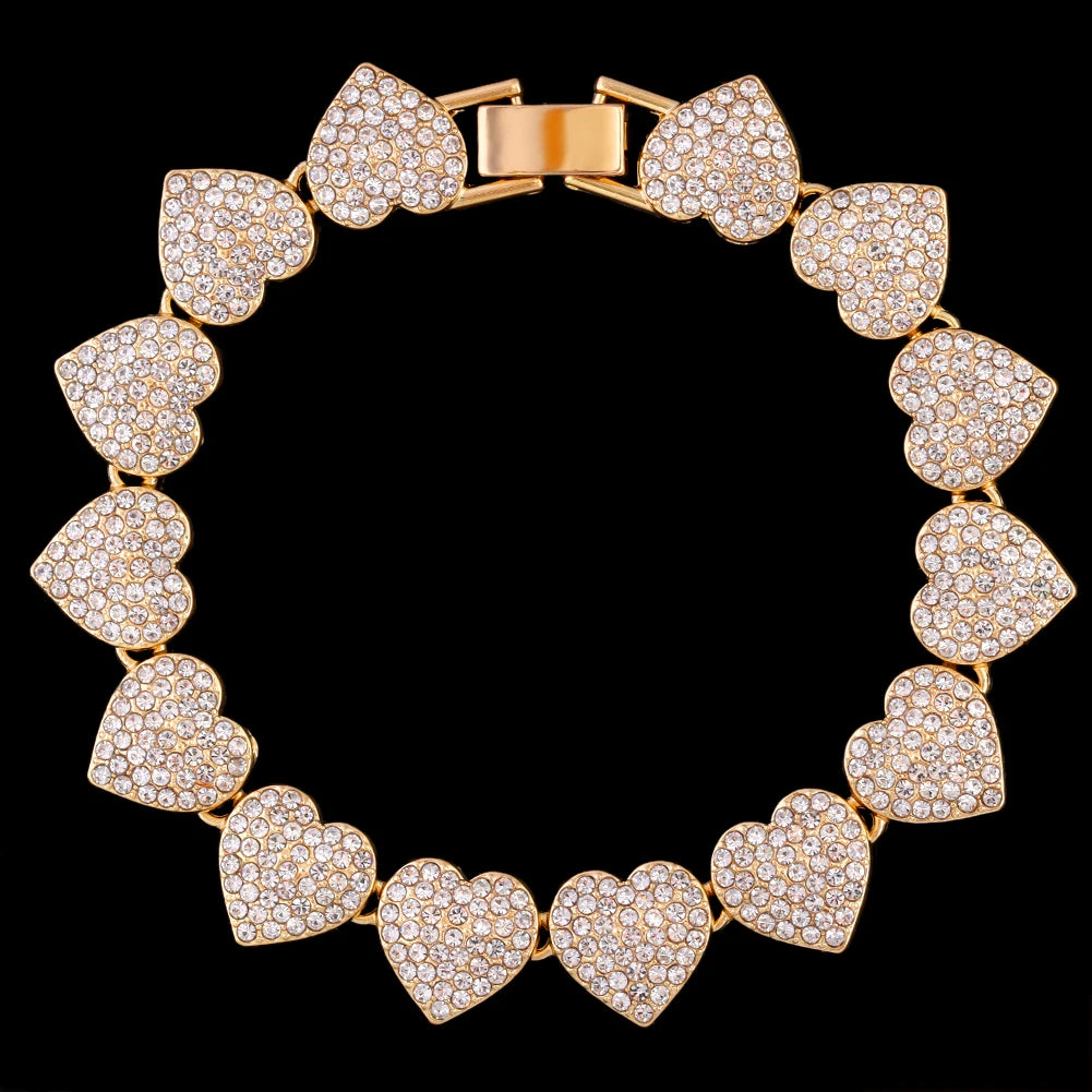 Fashion Shiny Full Rhinestone Heart Anklets Bracelet For Women Iced Out Crystal Cuban Link Chain Anklet Summer Barefoot Jewelry