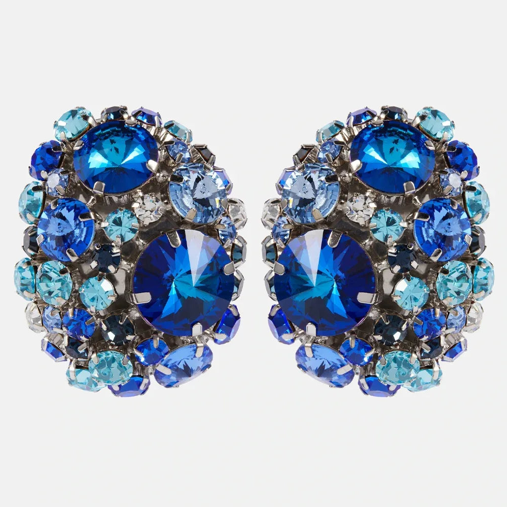 Stonefans Fashion Exaggerated Blue Crystal Earrings Aesthetic Jewelry Christmas Gifts Rhinestone Large Square Earrings for Women