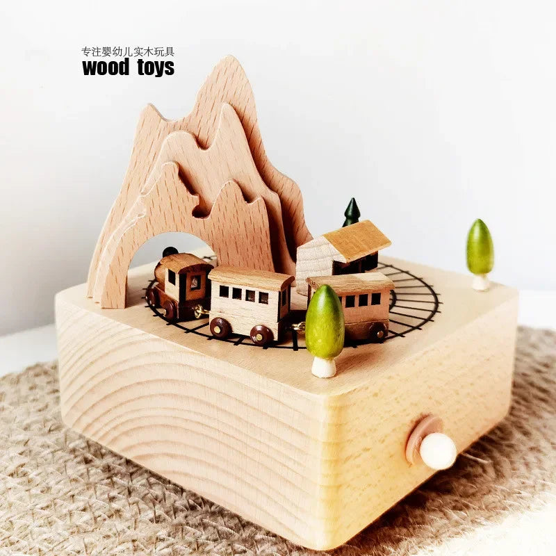 Wooden Carousel Music Box Ornaments Rotatable Hand-cranked DIY Handmade Birthday Christmas Gift Children’s Toys 크리스마스 뮤직 오르골