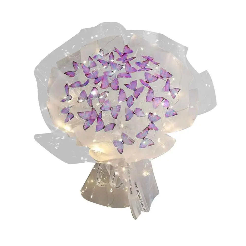 Artificial Butterfly Bouquet Material Kit DIY Handmade Butterfly Flower Bouquets With LED Light Wedding Decor Girlfriend Gifts