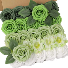Green Artificial Flowers White Rose Fake Flowers   Room Decor Party Garden Wedding Decoration Bouquet Garland Accessories Roses