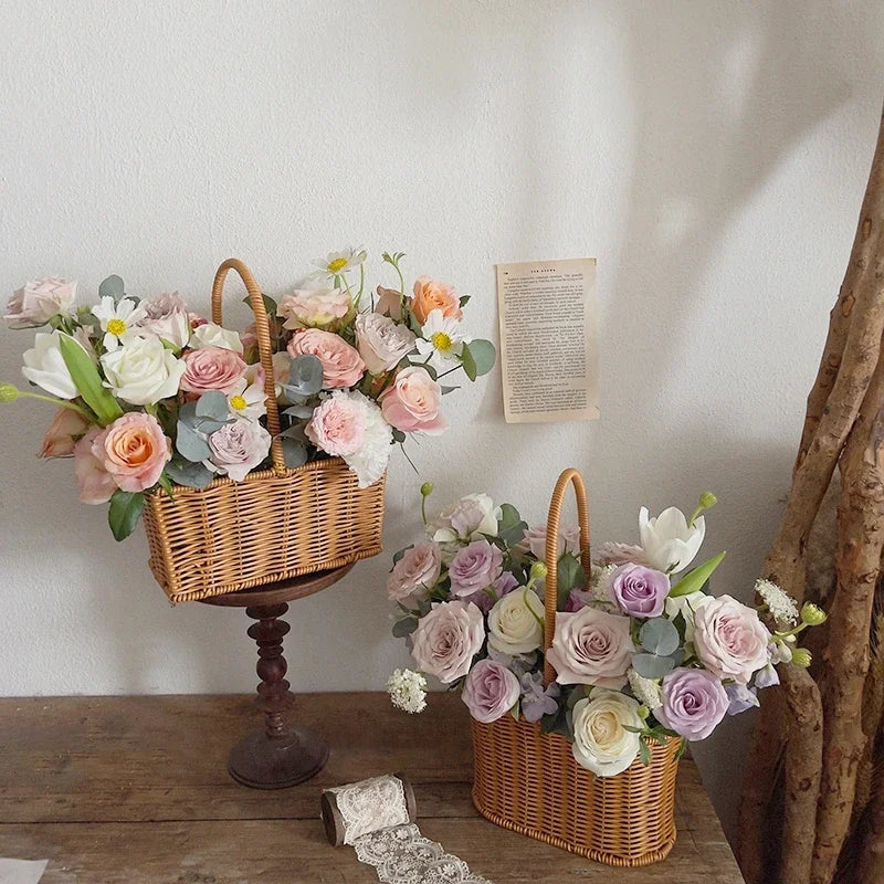 Gift Basket Woven Flower Basket Handmade Flower Basket For Home Wedding Decor Picnic Storage Baskets Rattan Storage Basket