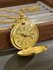 Fashionable Golden Roman Numeral Quartz Pocket Watch Large Bracelet Gift Pocket Watch