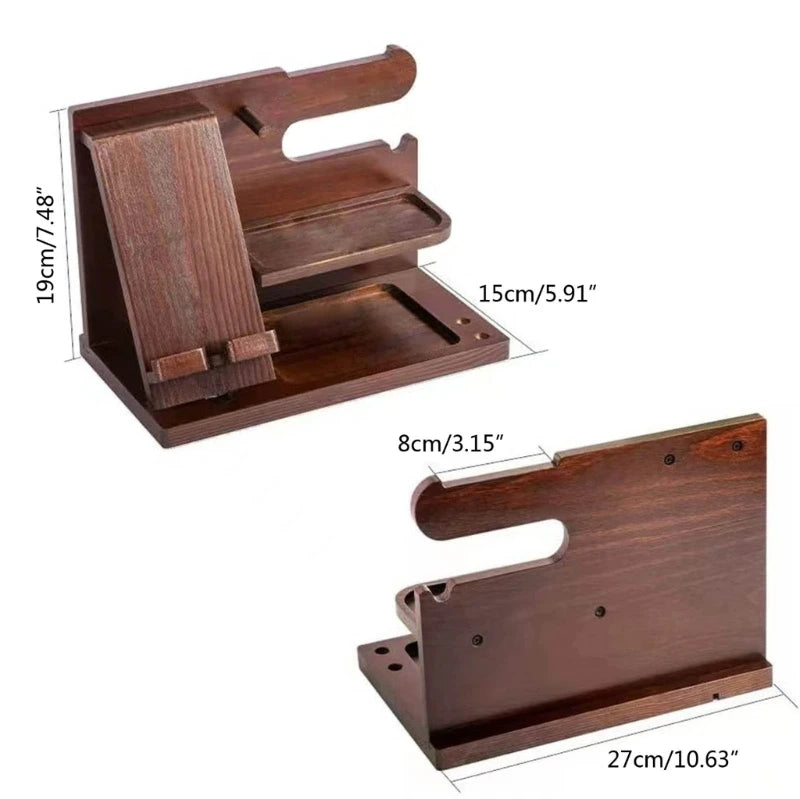 Wood Phone Docking Station Key Holder Wallet Stand Jewelry Watch Organizer Desk Accessories Men Husband Birthday Gift