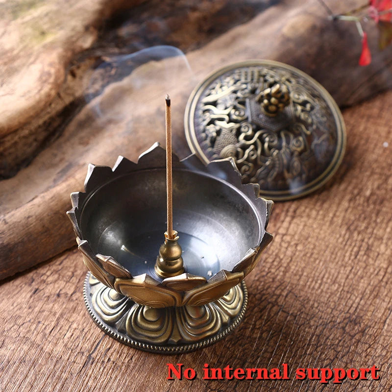 Lotus Flower Incense Burner Buddhism Buddha Holder Brass Mini Sandalwood Censer Incense Metal Craft Home Decoration