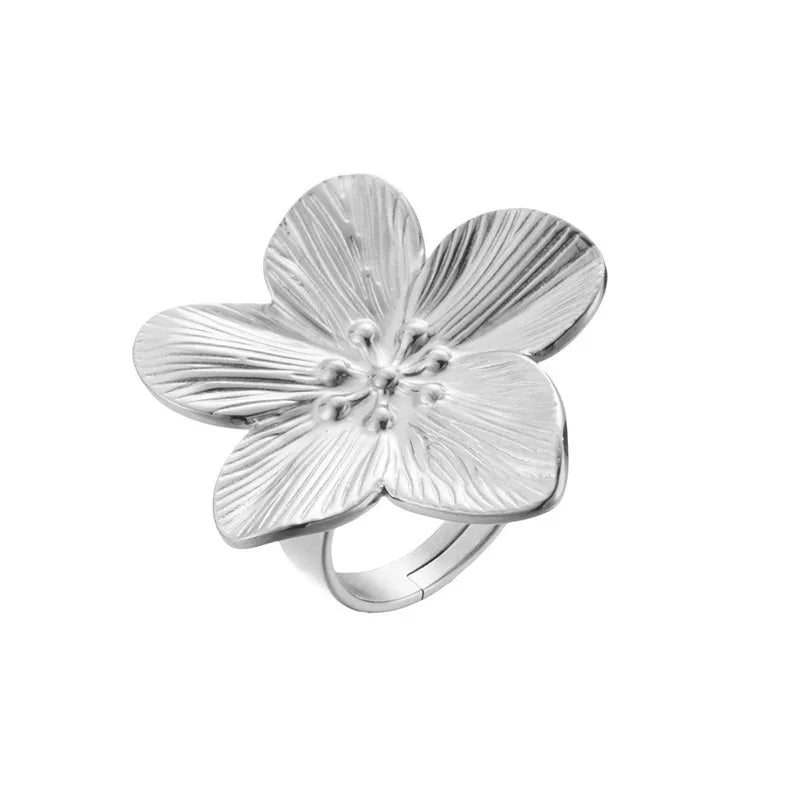 Gold Color Flower Shaped Earrings Necklace For Women Fashion Personality Flower Ring Bracelet Party Daily Jewelry