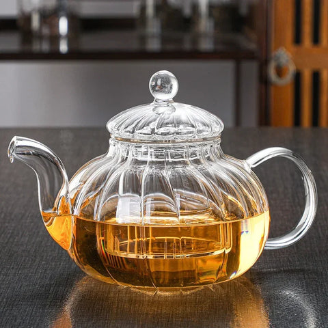 Heat-Resistant Transparent Glasses Scented Teapot Complete Set Glass Kungfu Tea Filter Creative Striped Pumpkin Pot Boil Water