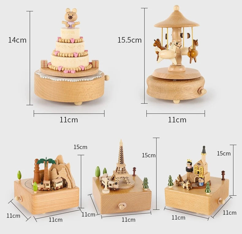 Wooden Carousel Music Box Ornaments Rotatable Hand-cranked DIY Handmade Birthday Christmas Gift Children’s Toys 크리스마스 뮤직 오르골