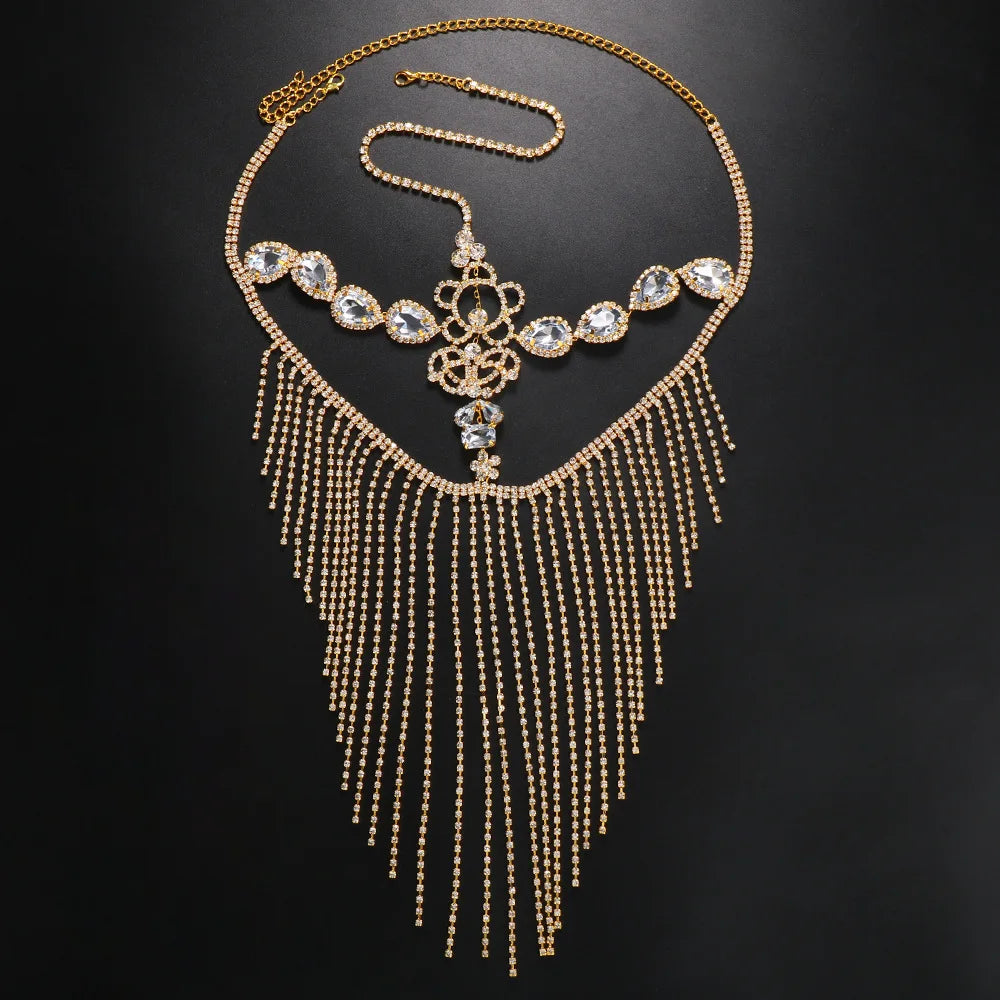 Fashion Charming Rhinestone Tassel Veil Masks for Women Bohe Face Jewelry Chain Masquerade Dance Party Sexy Costume Accessories