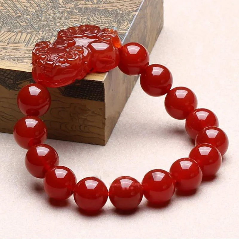Natural Red Jade Bracelet Men Women Healing Jewelry Real Carnelian Round Beads Elastic Beaded Bracelets Bangle Lucky Amulet Gift