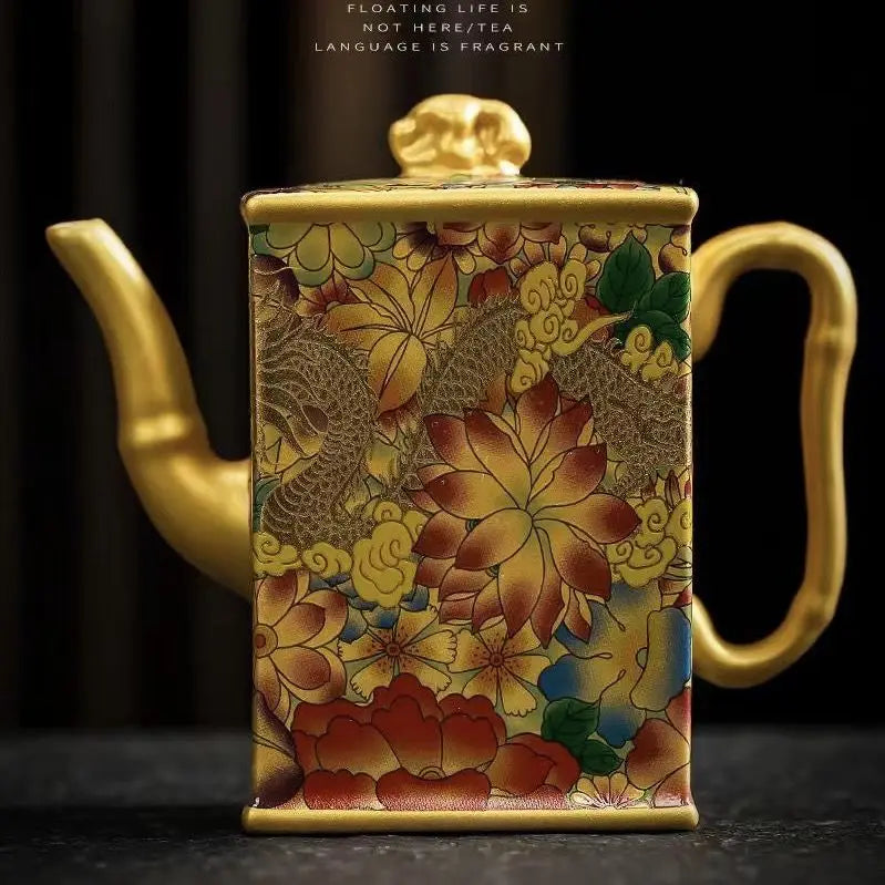 Master Gilded Lotus Four Square Tea Pot Handmade Pure Handmade High end Gilded Pot Ceramic Household Filter Tea Brewing