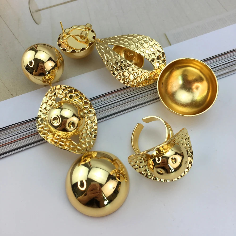 New Fashion Trendy Women Jewelry Set Brazilian Gold-Plated African Wedding Bridal Big Flower Pendant Necklace Gifts FHK18838