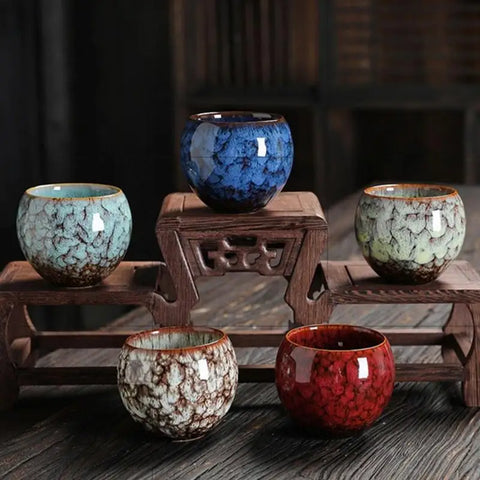 Chinese Kiln Change Ceramic Jianzhan Tea Cup Retro Temmoku Glaze Teacup Blue Pottery Tea Bowl Home Teaware Master Cups Single