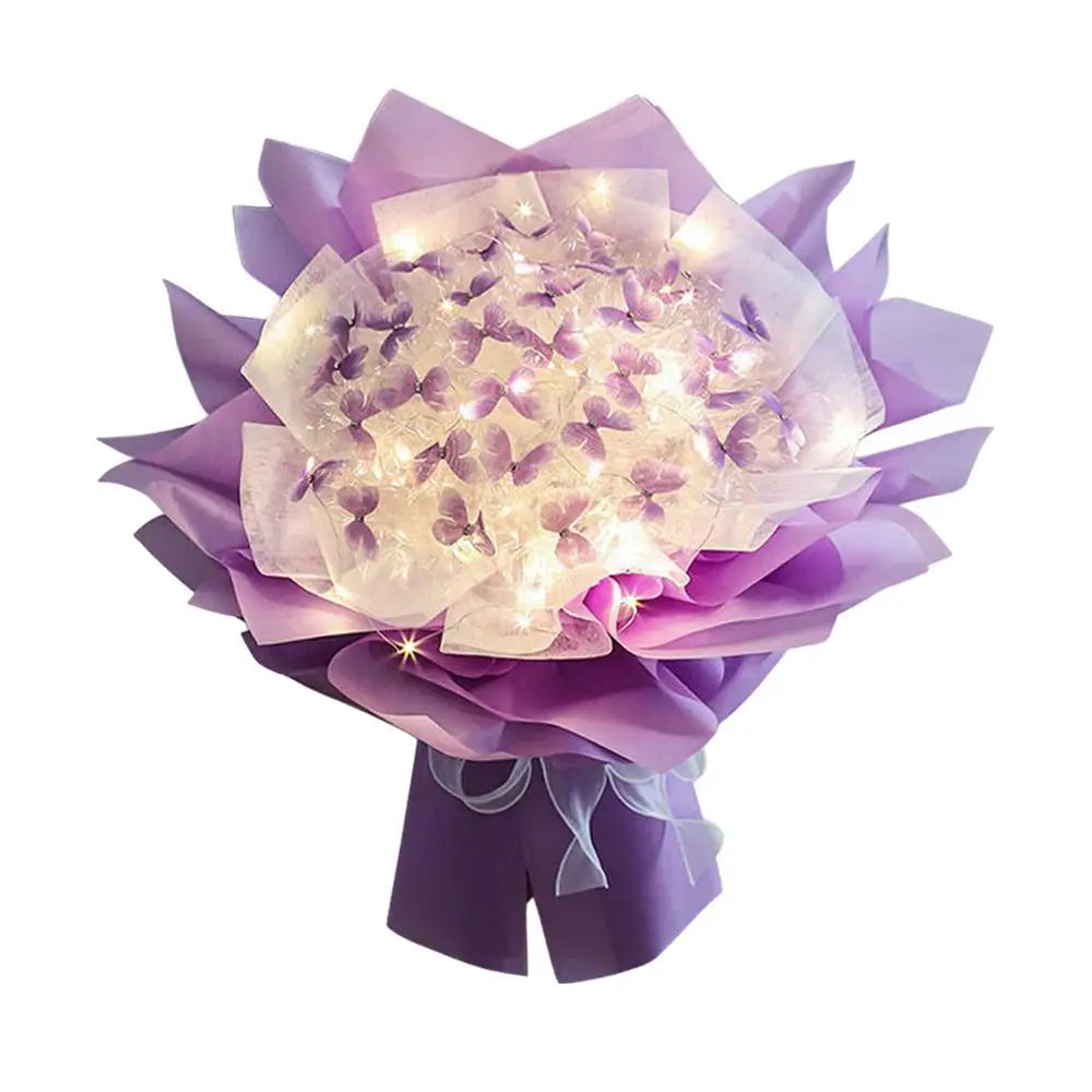 Artificial Butterfly Bouquet Material Kit DIY Handmade Butterfly Flower Bouquets With LED Light Wedding Decor Girlfriend Gifts