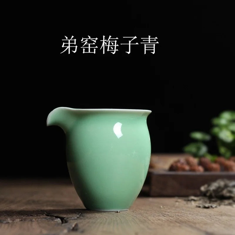 Chinese Longquan Celadon Ge and Di Kiln Glaze Handmade Fair Mug 190ml Cha Hai Teapot Points of Tea ware Kung Fu Tea Set