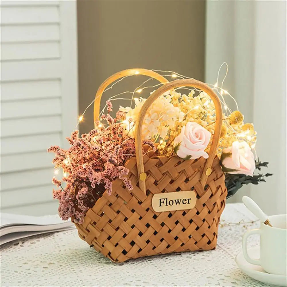 Portable Flower Basket Decorative Multifunctional Cachepot Wicker Or Bamboo 2023 Bamboo Basket Home Decor Girl Storage Basket