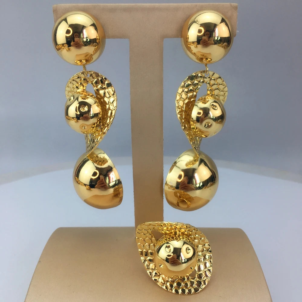 New Fashion Trendy Women Jewelry Set Brazilian Gold-Plated African Wedding Bridal Big Flower Pendant Necklace Gifts FHK18838