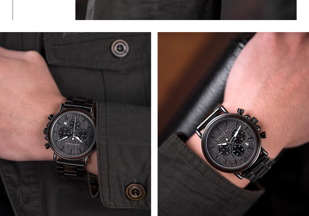 BOBO BIRD Wood Men Watch Relogio Masculino Top Brand Luxury Stylish Chronograph Military Watches Timepieces in Wooden Gift Box