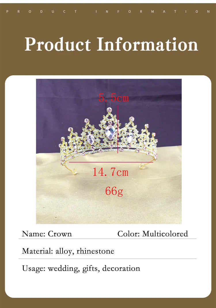Princess Crown Crystal Tiara Girls Hair Accessories High-end Atmosphere Dance Performance Birthday Gift Crown