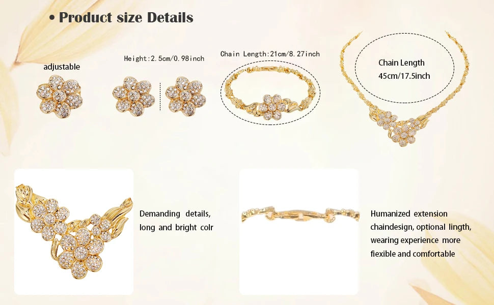 Elegant Women's Jewelry Set with Exquisite Flower Pendant Necklace Earrings  Ring and Gold-plated Bracelet Holiday Gifts