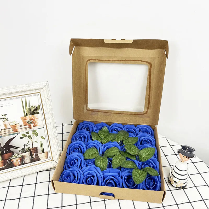 30pcs Artificial Blue Rose Flowers Fake Foam Roses With Stems Wedding Party DIY Decoration Faux Flower Boho Home Room Vase Decor