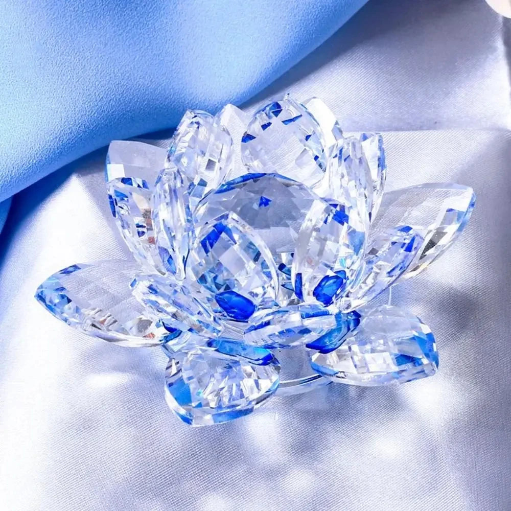 Crystal Lotus Flower Figurine Home Wedding Decoration Glass Craft Collection Paperweight Office Table Ornaments Souvenir Gifts